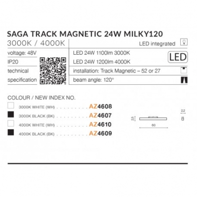 kinkiecik.pl Saga Track Magnetic 24W MILKY120 4000K (white) AZ4610 LED 24W 1200lm 4000K METAL PC AZZARDO