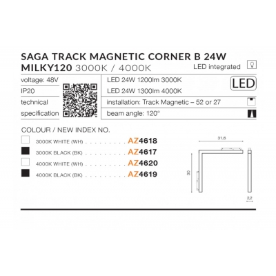 kinkiecik.pl Saga Track Magnetic CORNER B 24W MILKY120 3000K (black) AZ4617 AZZARDO