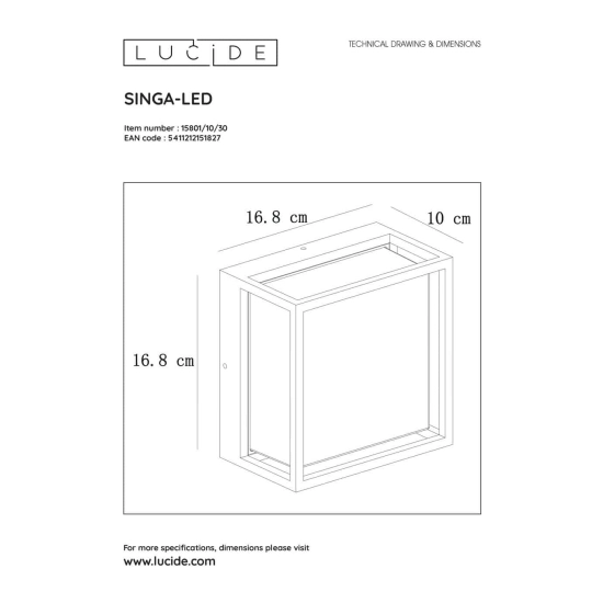 Kinkiet SINGA LED 1x9,6W 2700K IP54 czarny 15801/10/30 Lucide - zdjęcie dodatkowe 3
