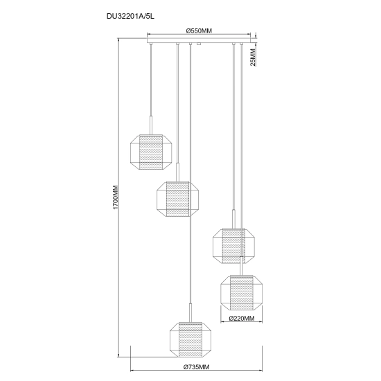 Lampa wisząca SOLIX DU32201A/5L ZUMA LINE