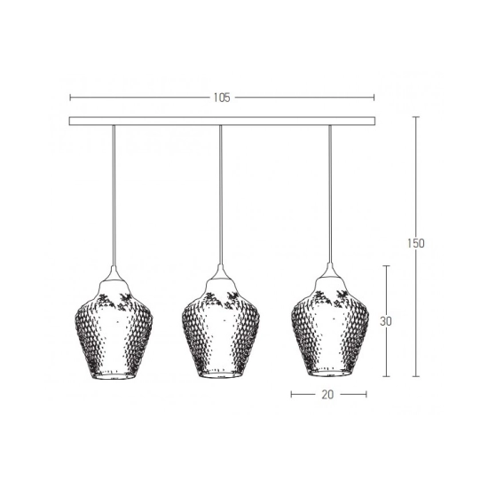 19242 PENDANT LIGHT 3XE27 MAX 40W BLACK BASE - CLEAR GLASS Zambelis Lights
