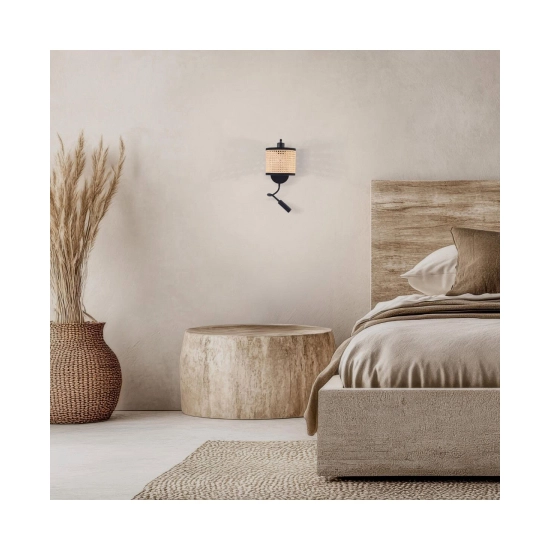 20355 WALL LIGHT 1XE27 MAX 40W WITH STICK 3W 3000K BLACK MATT METAL - NATURAL BUSH Zambelis Lights