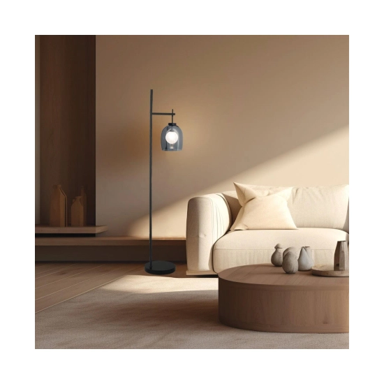 22053 FLOOR LAMP G9 5W MAX BLACK METAL - BLACK MARBLE - SMOKED & OPAL GLASS Zambelis Lights