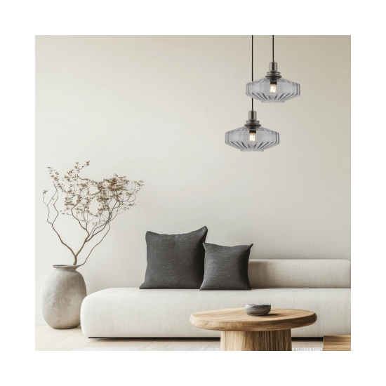 23012 PENDANT LIGHT E27 MAX 40W METAL-GLASS ANODISED DARK GREY Zambelis Lights
