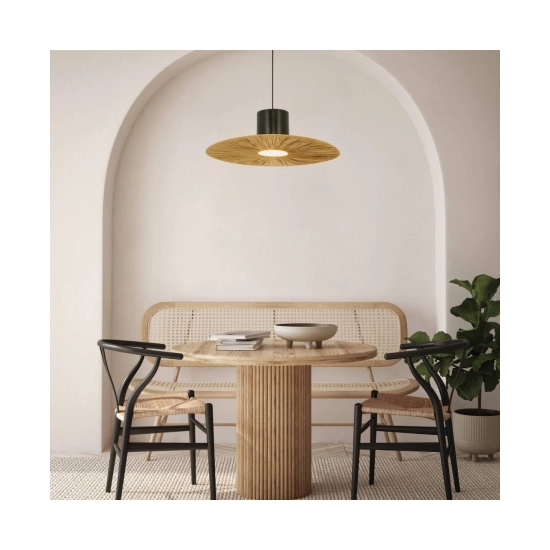 23070 PENDANT LIGHT E27 MAX 11W METAL - PAPER, BLACK - NATURAL Zambelis Lights