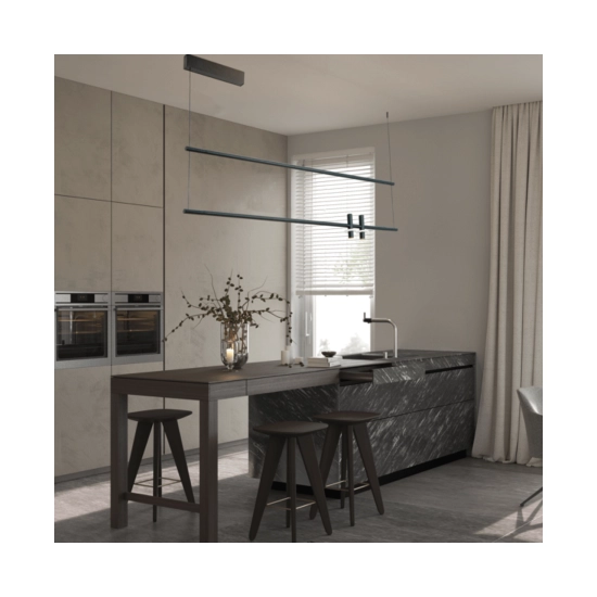 23251 LINEAR PENDANT LIGHTS LED LIGHT 2X7W + 20W 3000K BLACK ALUMINIUM & MARBLE FOR INTERIOR USE Zambelis Lights