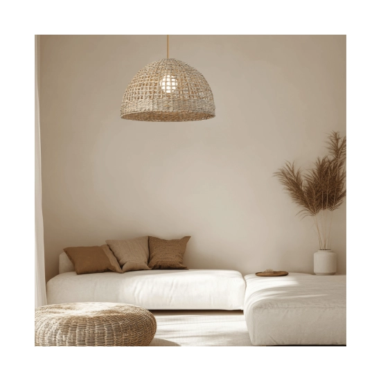 25443 PENDANT LIGHT 1xE27 MAX 40W NATURAL SEAWEED- BROWN BEIGE METAL Zambelis Lights