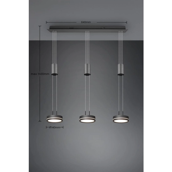 kinkiecik.pl Lampa wisząca 3L LED antracyt FRANKLIN 326510342 TRIO
