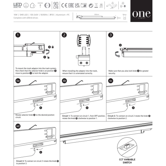 BLACK 16W CCTV LINEAR TRACK LIGHT 100-240V 65018T/B/V ONE LIGHT