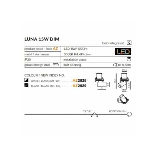 Oprawa stropowa Luna 15W Dim (black) AZ2829 AZZARDO