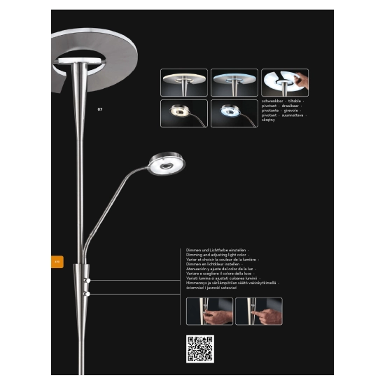 kinkiecik.pl Lampa podłogowa QUEBEC – 422710307 incl. 1x SMD LED, 34W · 1x 3000lm, 3000+4200+6000K incl. 1x SMD LED, 5,5W · 1x 400lm, 3000+4200+6000K TRIO
