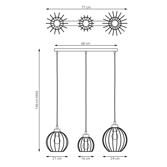 Lampa wisząca NANDO 3 BL GOLD 1368/3 EMIBIG Lighting