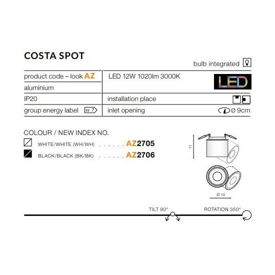 Plafon Costa Spot (black/black) AZ2706 AZZARDO