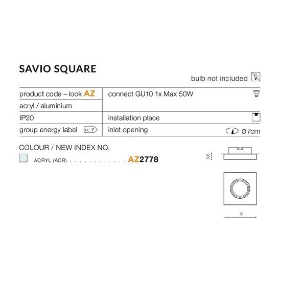 Oprawa stropowa Savio Square AZ2778 AZZARDO