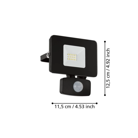 FAEDO 3 kinkiet zewnętrzny LED 10W 5000K naświetlacz z czujnikiem ruchu czarny 97459 EGLO