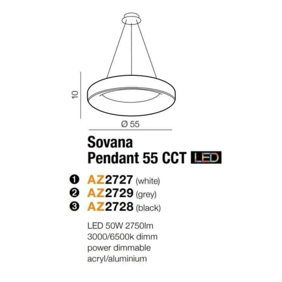 Lampa wisząca Sovana Pendant 55 CCT + Remote Control (black) AZ2728 z pilotem AZZARDO