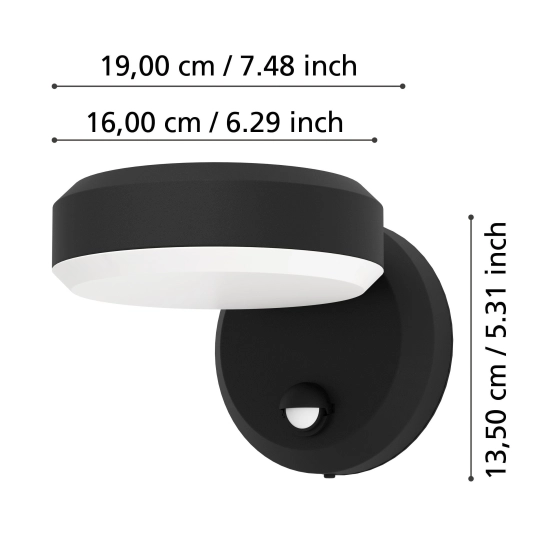 FORNACI lampa ścienna kinkiet zewnętrzny LED z czujnikiem ruchu czarny 900674 EGLO