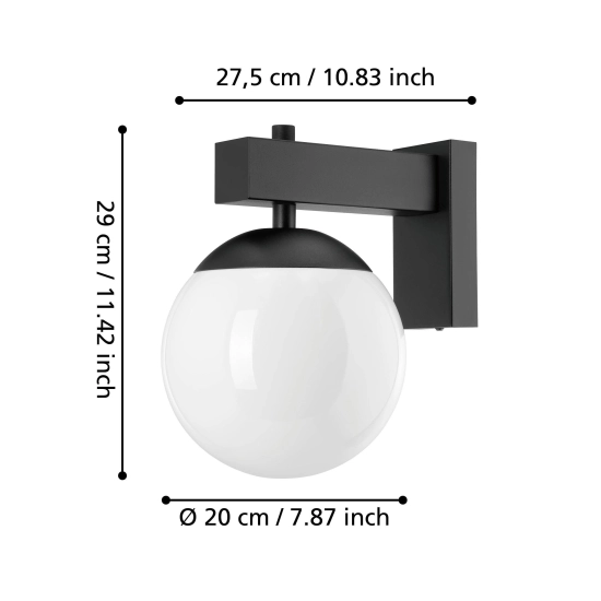 BUFALATA lampa ścienna kinkiet zewnętrzny E27 czarny 900669 EGLO