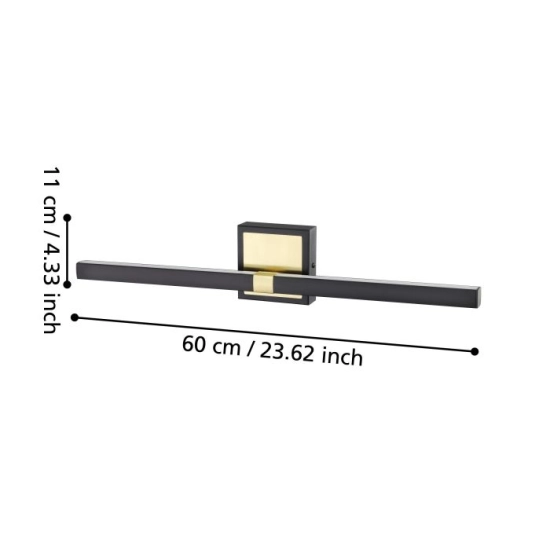 PEGUERA Kinkiet nad lustro 60 cm czarny/mosiądz IP44 oprawa lustrzana 900928 EGLO