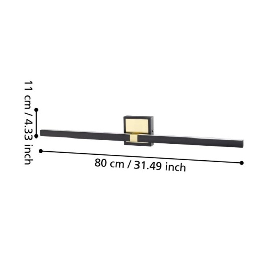 PEGUERA Kinkiet nad lustro 80 cm czarny/mosiądz IP44 oprawa lustrzana 900929 EGLO