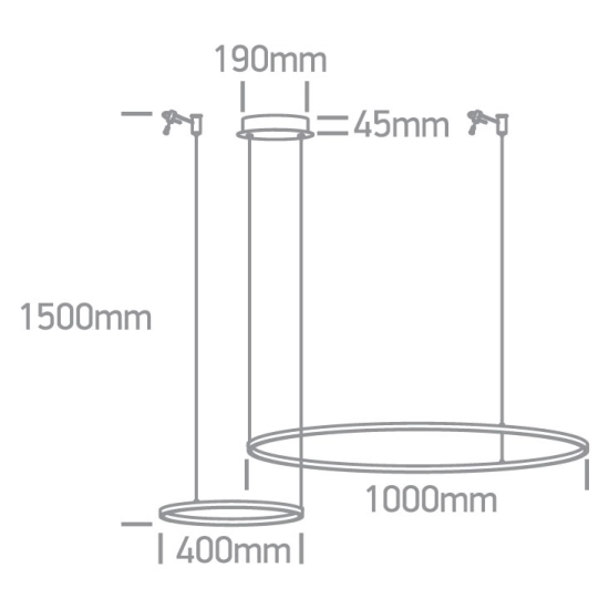 BLACK 2x RINGS 40cm/100cm 65W WW IP20 230V DIMMABLE 63150A/B/W ONE LIGHT