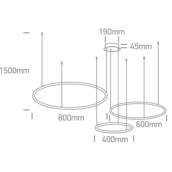 BLACK 3x RINGS 40cm/60cm/80cm 65W WW IP20 230V DIMMABLE 63150B/B/W ONE LIGHT