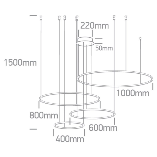 BLACK 4x RINGS 40cm/60cm/80cm/100cm 100W WW IP20 230V DIMMABLE 63150C/B/W ONE LIGHT