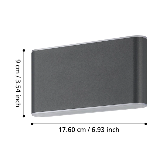 GRUTTI lampa ścienna kinkiet zewnętrzny LED antracyt IP65 17,5x9 cm 901026 EGLO