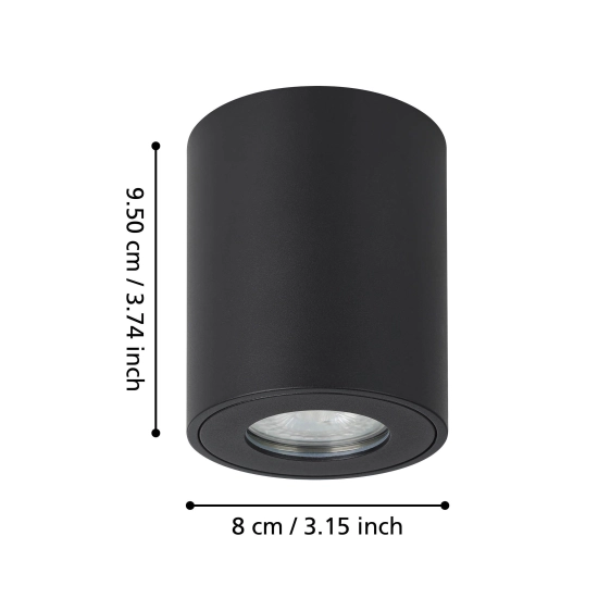 TORRECOLA Lampa sufitowa tuba IP44 czarna GU10 Plafon 901028 EGLO