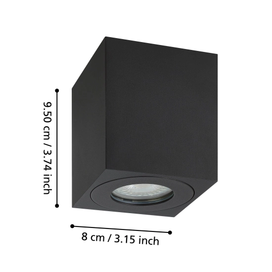 TORRECOLA Lampa sufitowa kostka IP44 czarna GU10 Plafon 901029 EGLO