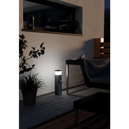 PARK 5 Słupek ogrodowy 1xE27 + 2x gniazdo 230V antracyt IP54 901032 EGLO