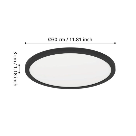 MINERARIO Plafon LED 30 cm IP54 czarny okrągły lampa ścienna / sufitowa 901572 EGLO