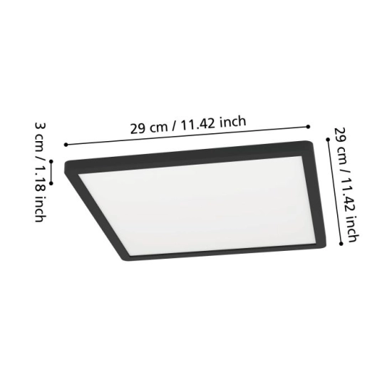 MINERARIO Plafon LED 29 cm IP54 czarny kwadratowy lampa ścienna / sufitowa 901574 EGLO