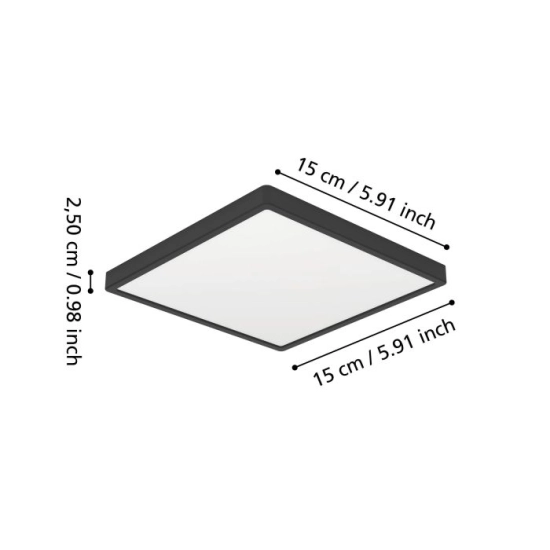 FUEVA 6 Plafon LED 7W 2700/4000/6500K IP44 czarny kwadratowy / oprawa natynkowa 901328 EGLO
