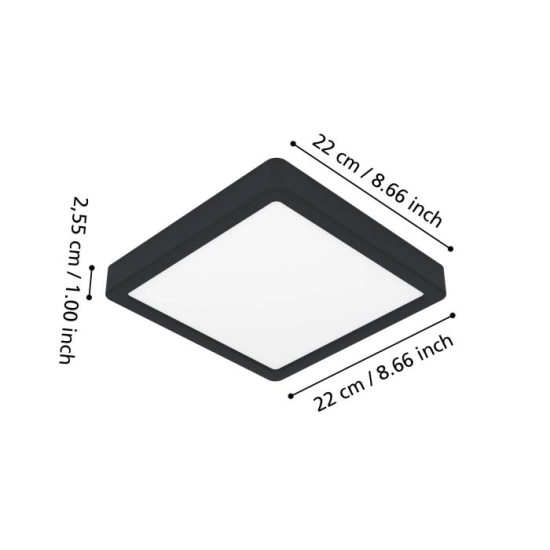 FUEVA 6-Z Plafon LED 10,5W RGB+TW IP44 czarny kwadratowy / oprawa natynkowa 901374 EGLO