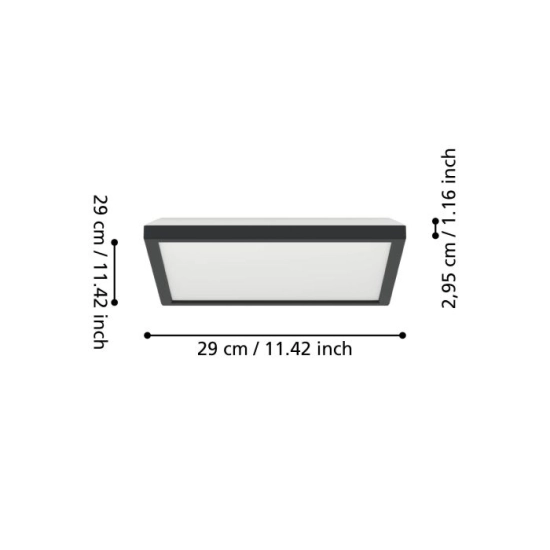 ROVITO oprawa sufitowa Plafon LED 29x29cm IP44 Czarny kwadratowy 901442 EGLO