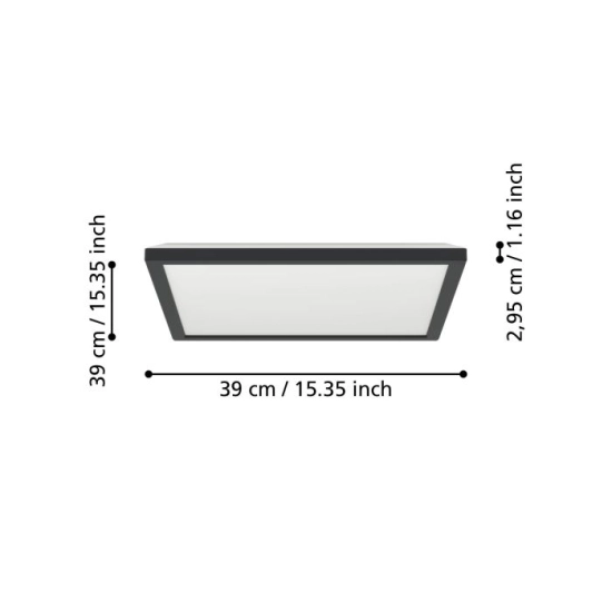 ROVITO oprawa sufitowa Plafon LED 39x39cm IP44 Czarny kwadratowy 901443 EGLO