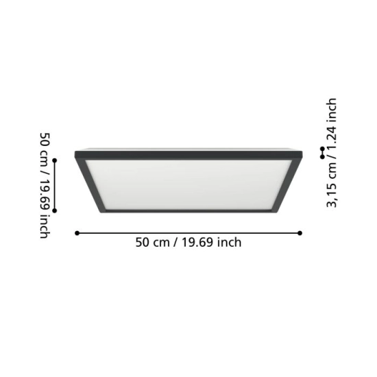 ROVITO oprawa sufitowa Plafon LED 50x50cm IP44 Czarny kwadratowy 901444 EGLO