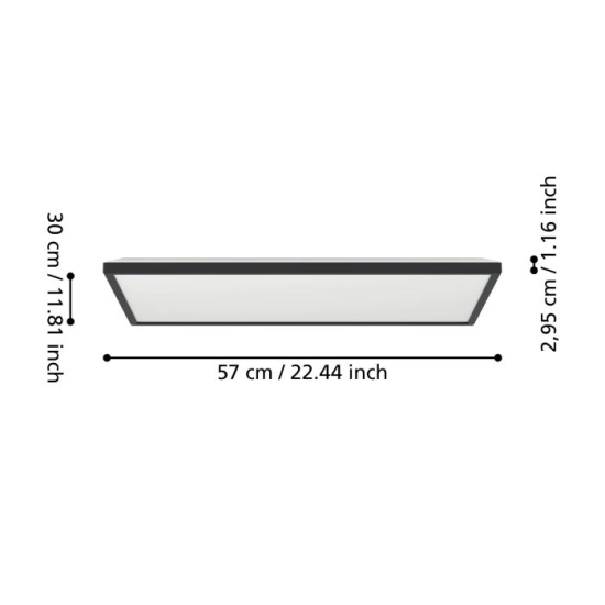ROVITO oprawa sufitowa Plafon LED 57x30cm IP44 Czarny prostokątny 901445 EGLO