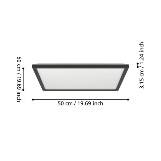 ROVITO-R oprawa sufitowa Plafon LED 50x50cm IP44 na pilota Czarny kwadratowy 901457 EGLO