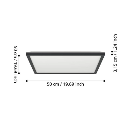 ROVITO-Z oprawa sufitowa Plafon LED 50x50cm IP44 RGB+TW Czarny kwadratowy 901468 EGLO