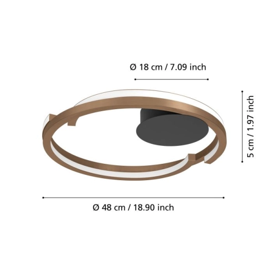 MEZZOMONTE Lampa sufitowa LED CCT / ściemnialna Brąz Ø48cm 901825 EGLO
