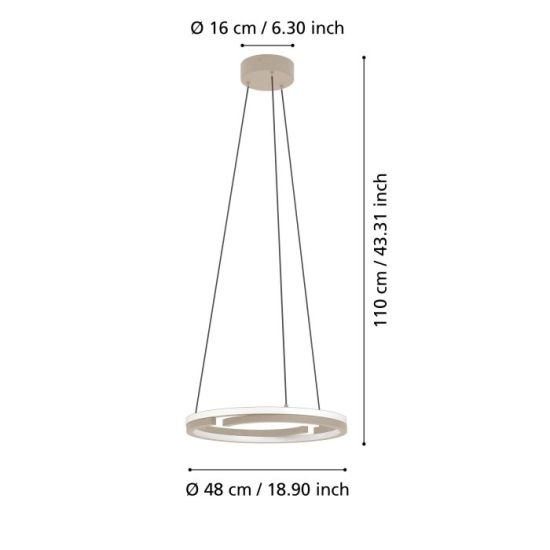 MEZZOMONTE Lampa wisząca LED CCT / ściemnialna Piaskowa Ø48cm 901824 EGLO