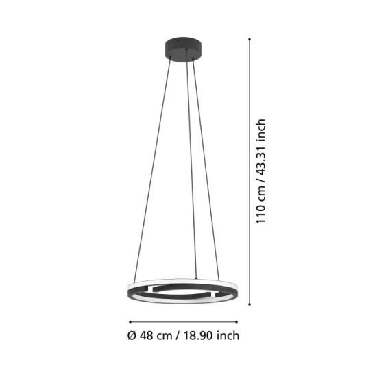 MEZZOMONTE Lampa wisząca LED CCT / ściemnialna Czarna Ø48cm 901822 EGLO