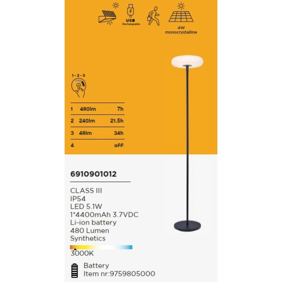 Lampa stojąca POPS SOLAR 6910901012 LUTEC
