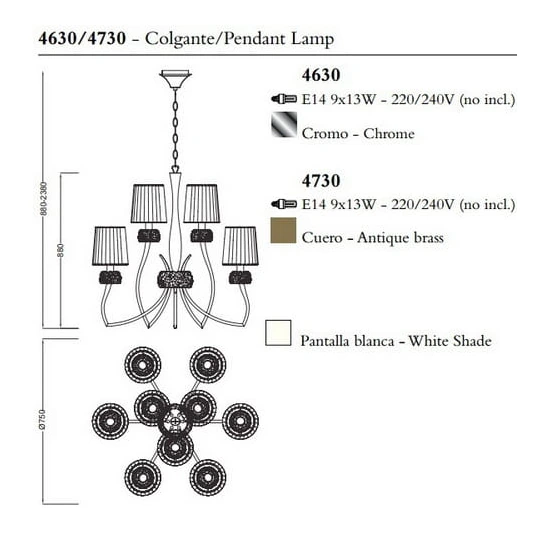 Lampa wisząca Mantra Loewe Antique Brass 4730MA - zdjęcie dodatkowe 1