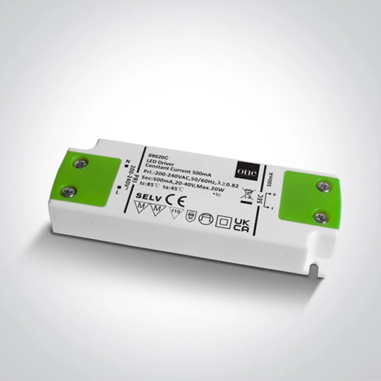 Sterownik LED o stałym natężeniu prądu do spotów LED/opraw LED 500mA, 10-20W 89020C ONE LIGHT