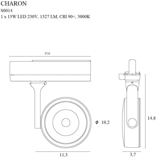 CHARON S0014 LAMPA DO SZYNOPRZEWODU CZARNA MaxLight - zdjęcie dodatkowe 1