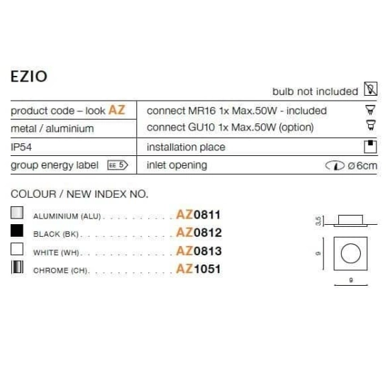 Lampa wpuszczana EZIO AZ0811 aluminium IP54 AZZARDO