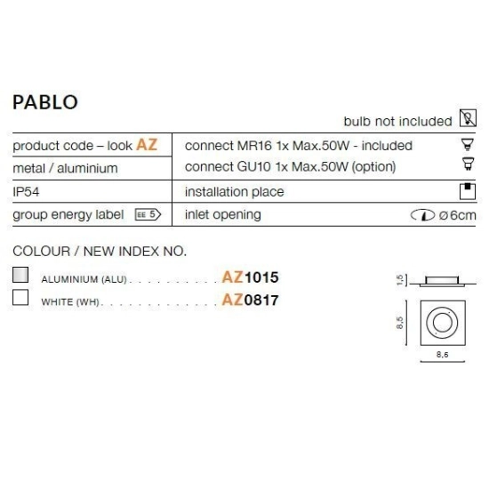 Oprawa stropowa PABLO AZ0817 White IP54 AZZARDO